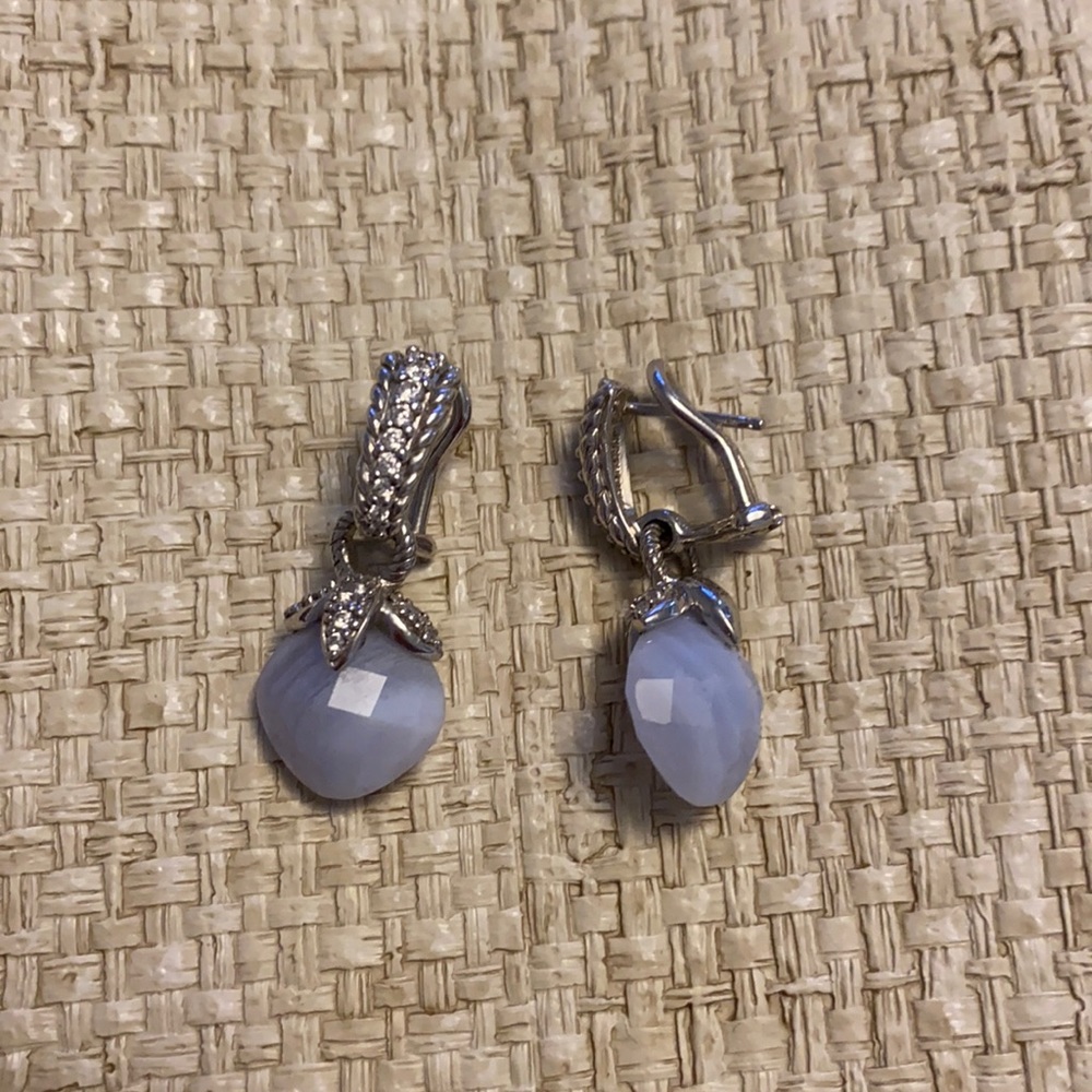 Judith Ripka blue lace agate and Diamonique drop earrings